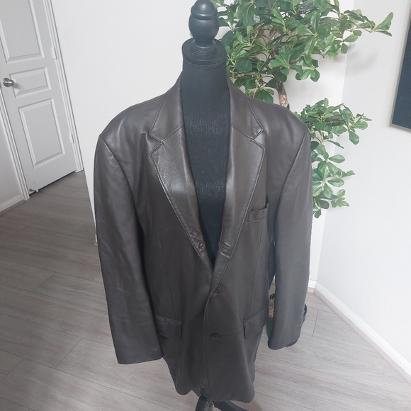 J. FERRAR Women's Oversized Brown Genuine Leather Blazer Jacket Size Large. - Picture 9 of 15